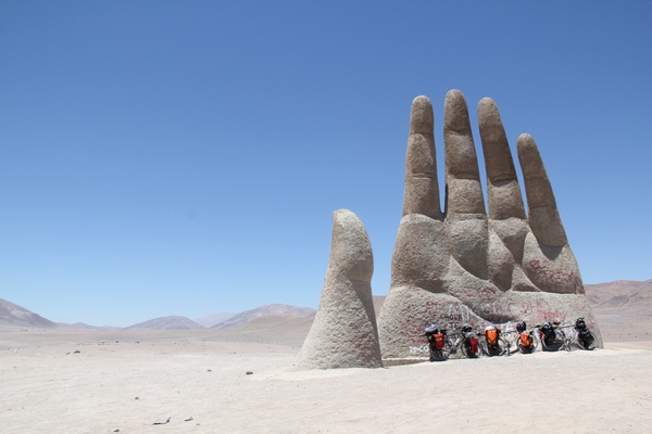 huge stone hand Atacama desert