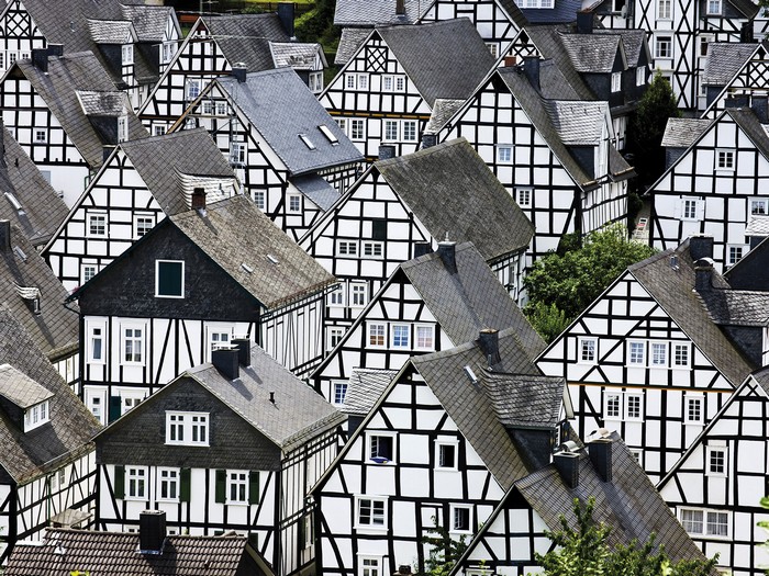Germany North Rhine Westphalia Freudenberg half-timbered houses elevated view